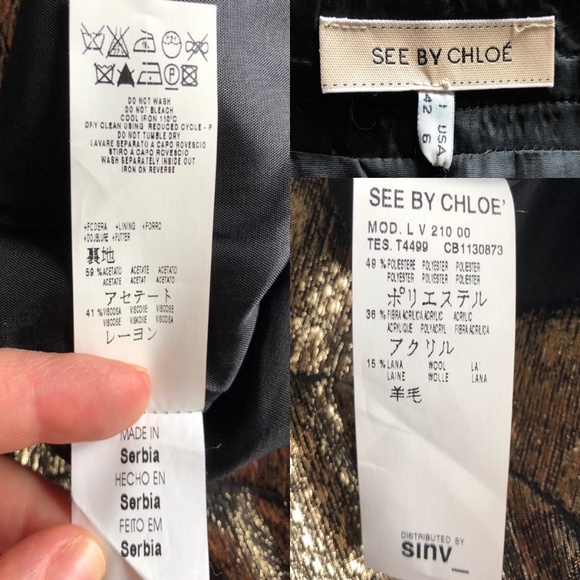 NWOT SEE BY CHLOE GOLD PATTERN LAME DRESS 6 S-M IT 42 GORGEOUS!!!!! - Picture 12 of 13